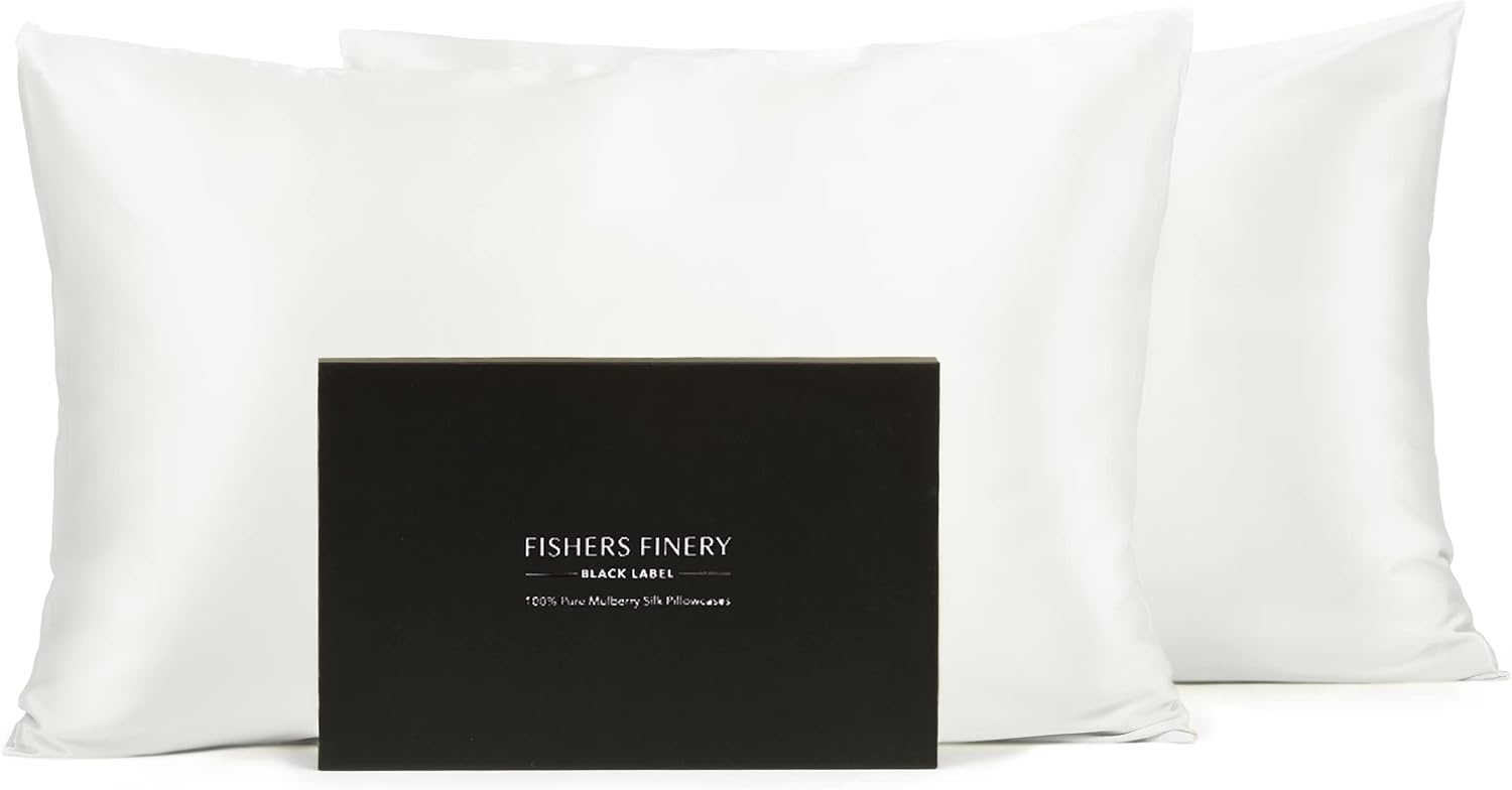 Fishers Finery 30mm 100% Pure Mulberry Silk Pillowcase 2 Pack, Quality Tested (White, Queen, 2 Pack)