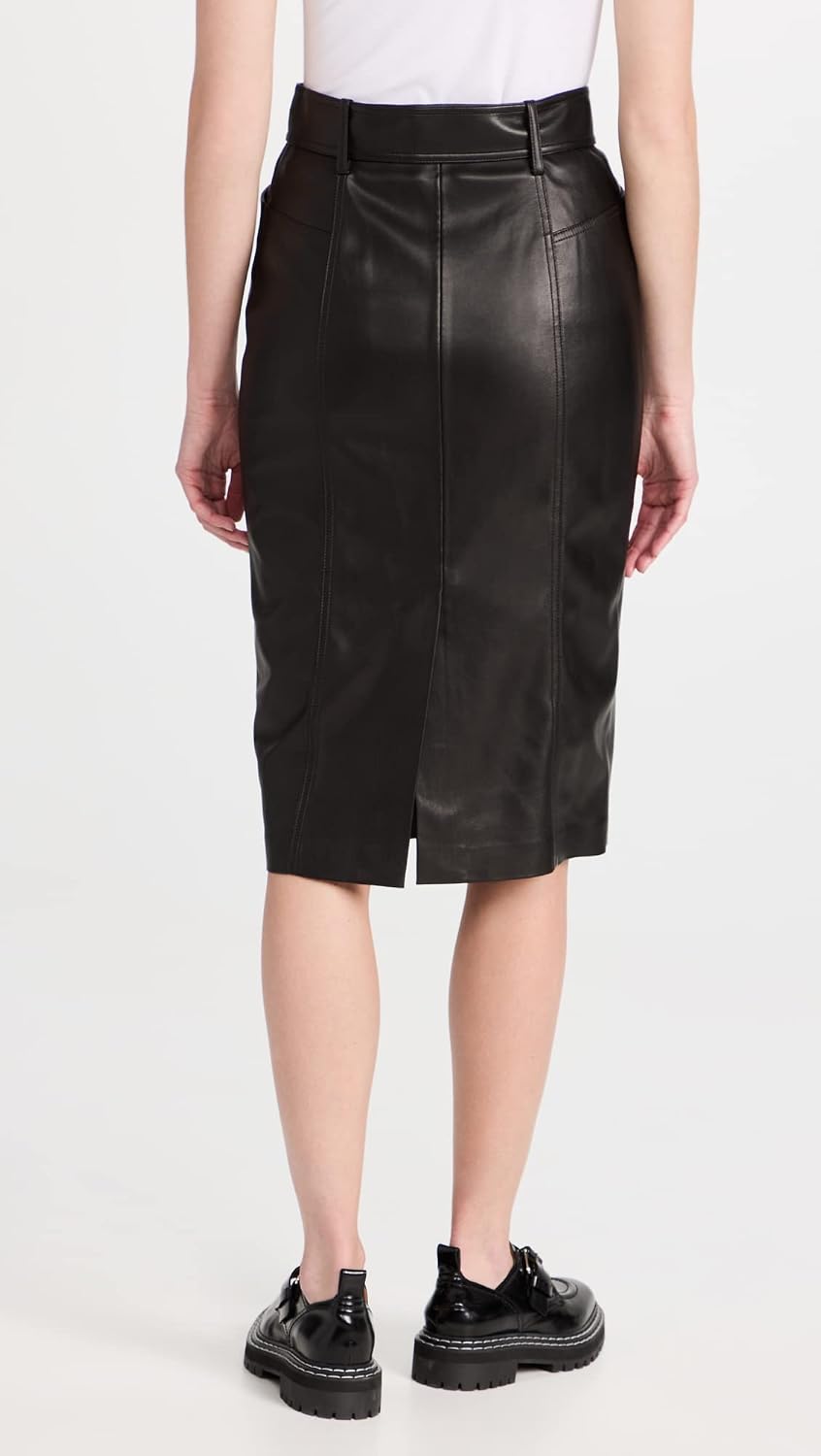 Theory Women's Belted Seam Faux Leather Skirt