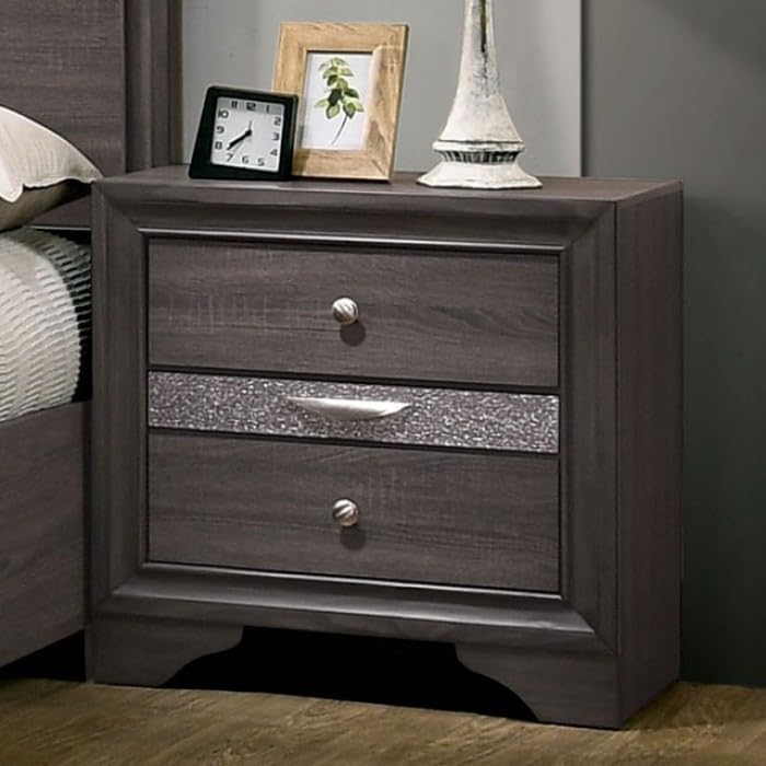 MASARA 5-Piece Queen Bedroom Set, Contemporary Gray with Silver Accents, Panel Bed with Storage.