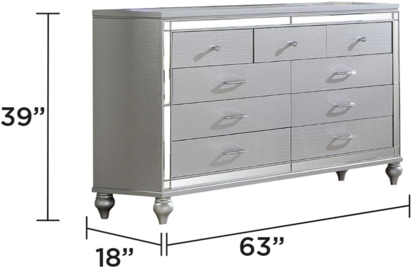 Silver Queen 5-Piece LED Bedroom Set with Wood Furniture
