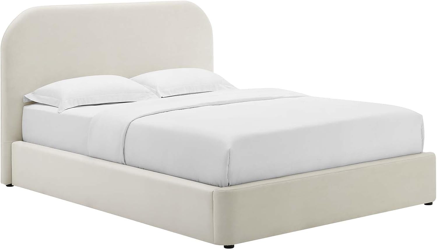 Modway Keynote Modern Full Bed Frame with Curve Shaped Headboard in Alabaster, Upholstered in Performance Velvet, Full Size Platform Bed, Soft Cloud Bed Frameain-Resistant Velvet Full Bed