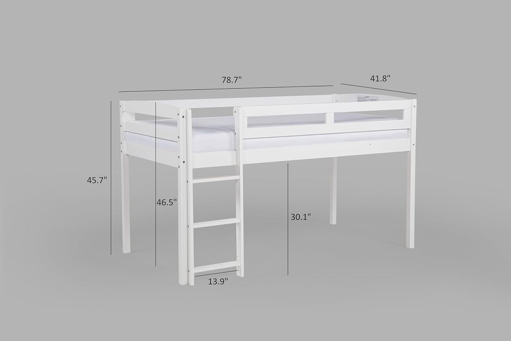 Tribeca Wood Low Loft Bed Frame / 14 Slat Supports/No Box Spring Necessary/Easy Assembly/Twin - White