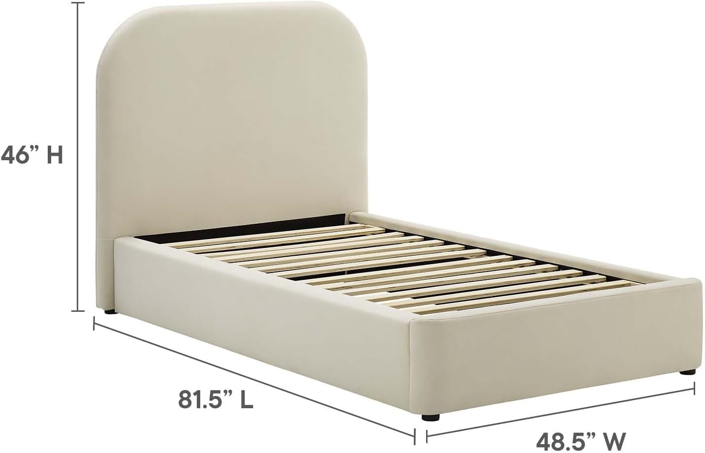 Modway Keynote Modern Bed Frame, Twin Size with Curve Shaped Headboard in Alabaster