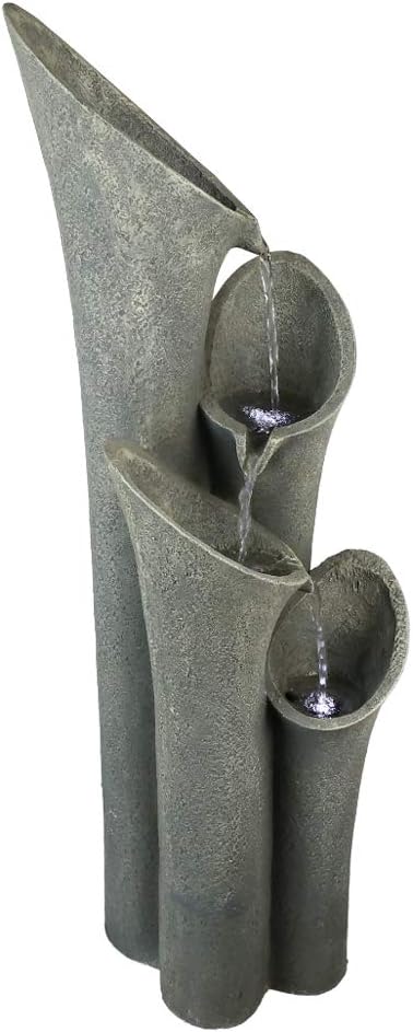 Faux Stone Patio Water Fountain 33 1/2', Bell 4-Tier Cascading Floor Fountain Indoor Outdoor Waterfall Feature with LED Lights for Home Garden Decor