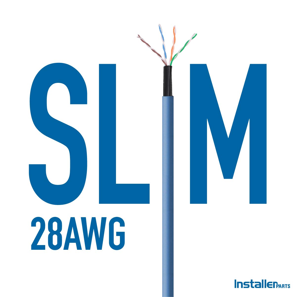 InstallerParts Ethernet Cable CAT6A Slim Cable UTP Booted 0.5 FT (100 Pack) - Blue - Professional Series - 10Gigabit/Sec Network/High Speed Internet Cable, 550MHZ, 28AWG
