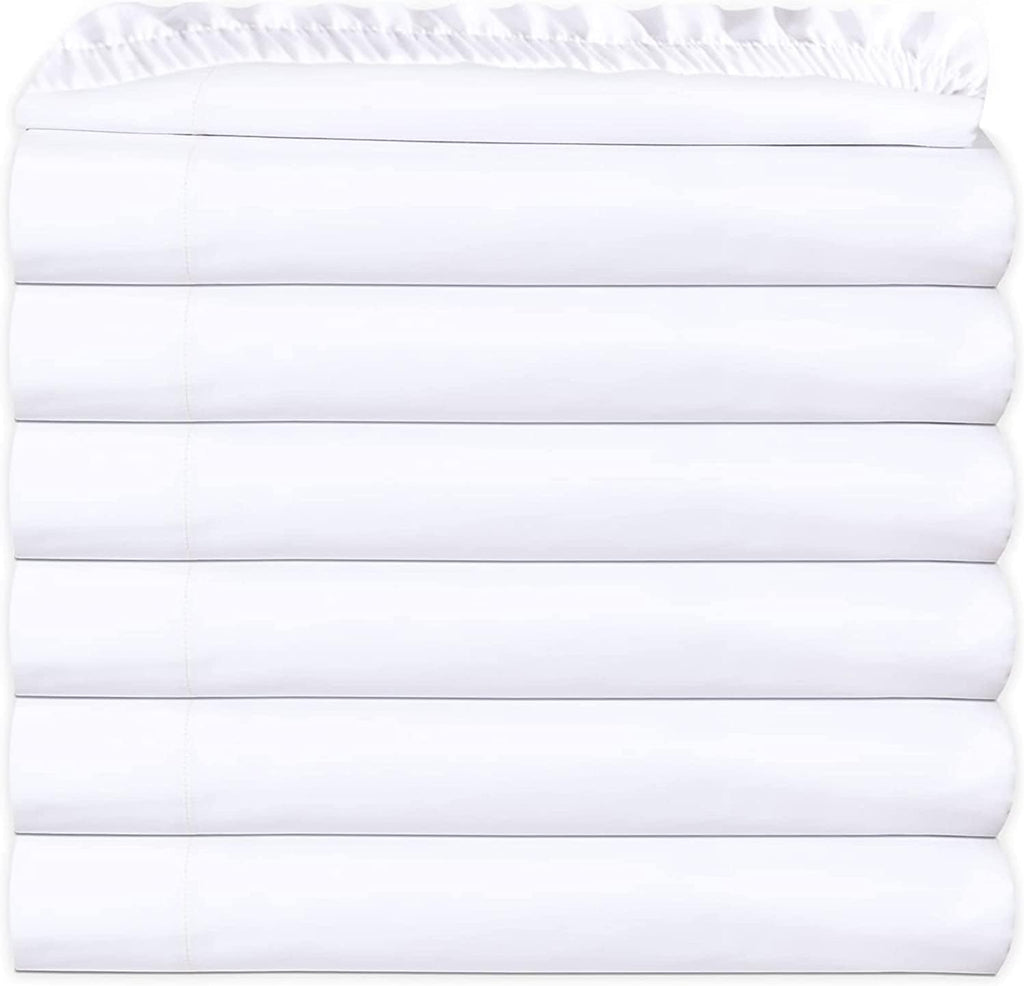 GOLD TEXTILES Twin White Fitted Sheets Pack of 12 (39x80+10 Inches) Polycotton T200, Percale Weave - Economy Bed Sheet for Home Bedding, Hospital, Easy Care, Soft Feel (12, Twin T-200 Fitted Sheet)
