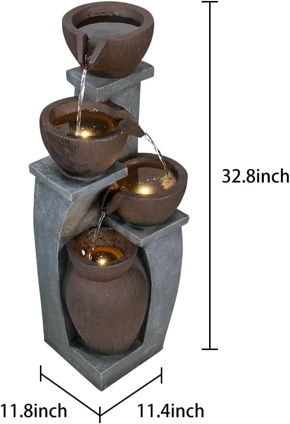 32.8' H 4-Tier Modern Outdoor Water Fountain - LED Lighted Indoor Outdoor Garden Fountains and Waterfalls for Garden, Patio, Backyard, Deck, Porch and Home Art Decor