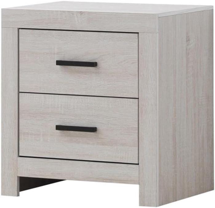 Pemberly Row 5-Piece Queen Panel Bedroom Set, Coastal White Finish, Includes Bed, Nightstand, Dresser, Mirror, Chest, Asian Tropical Wood, Rustic Style, Vertical Paneling, Brushed Nickel Hardware