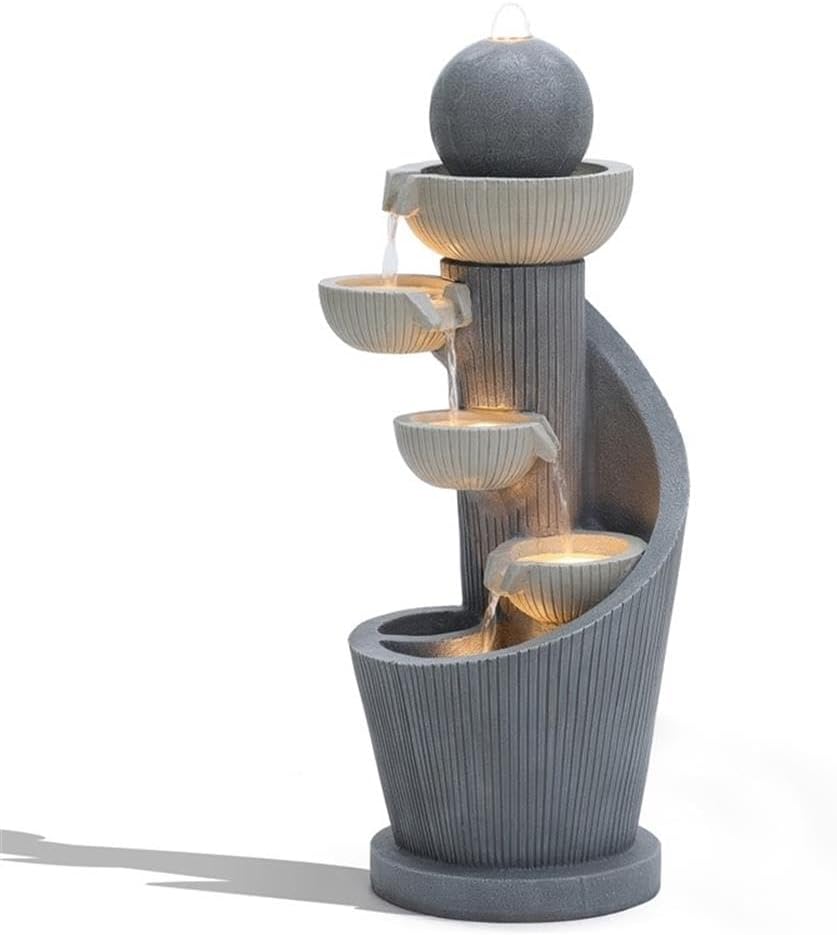LuxenHome Outdoor Water Fountain, 29 Inch Resin Cascading Water Fountains Indoor with LED Lights, Modern Garden Decor, Small Waterfall Fountain, Outdoor Fountains and Waterfalls