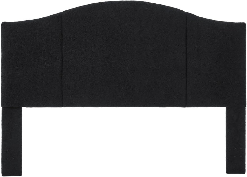 24KF Upholstered Soft Teddy Fabric King Headboard,Modern Wave-Like Top Edge CA King Size Headboard, 6033-K-Black