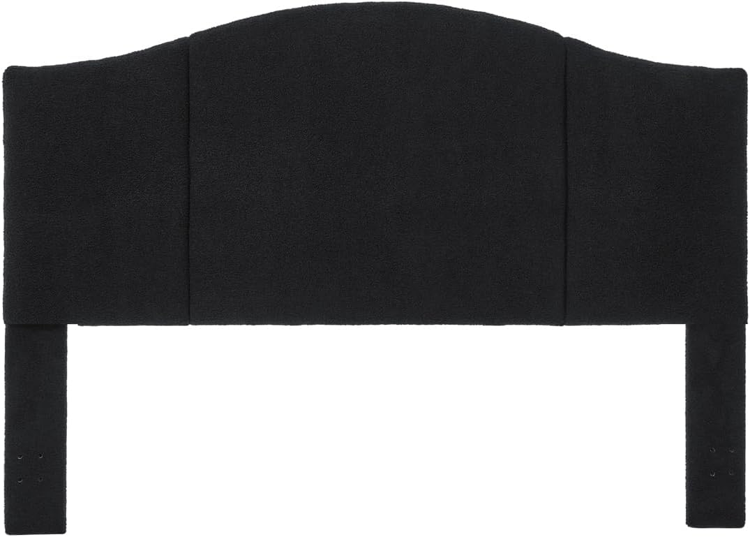 24KF Upholstered Soft Teddy Fabric King Headboard,Modern Wave-Like Top Edge CA King Size Headboard, 6033-K-Black