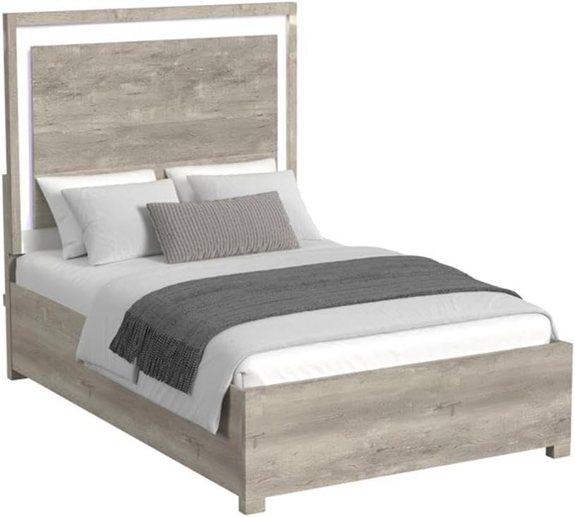Pemberly Row Contemporary Wood Queen 5-Piece Bedroom Set, Dual Tone Finish, LED Headboard, USB Nightstand, Dovetail Drawers, Modern Design for Stylish and Functional Bedroom Decor