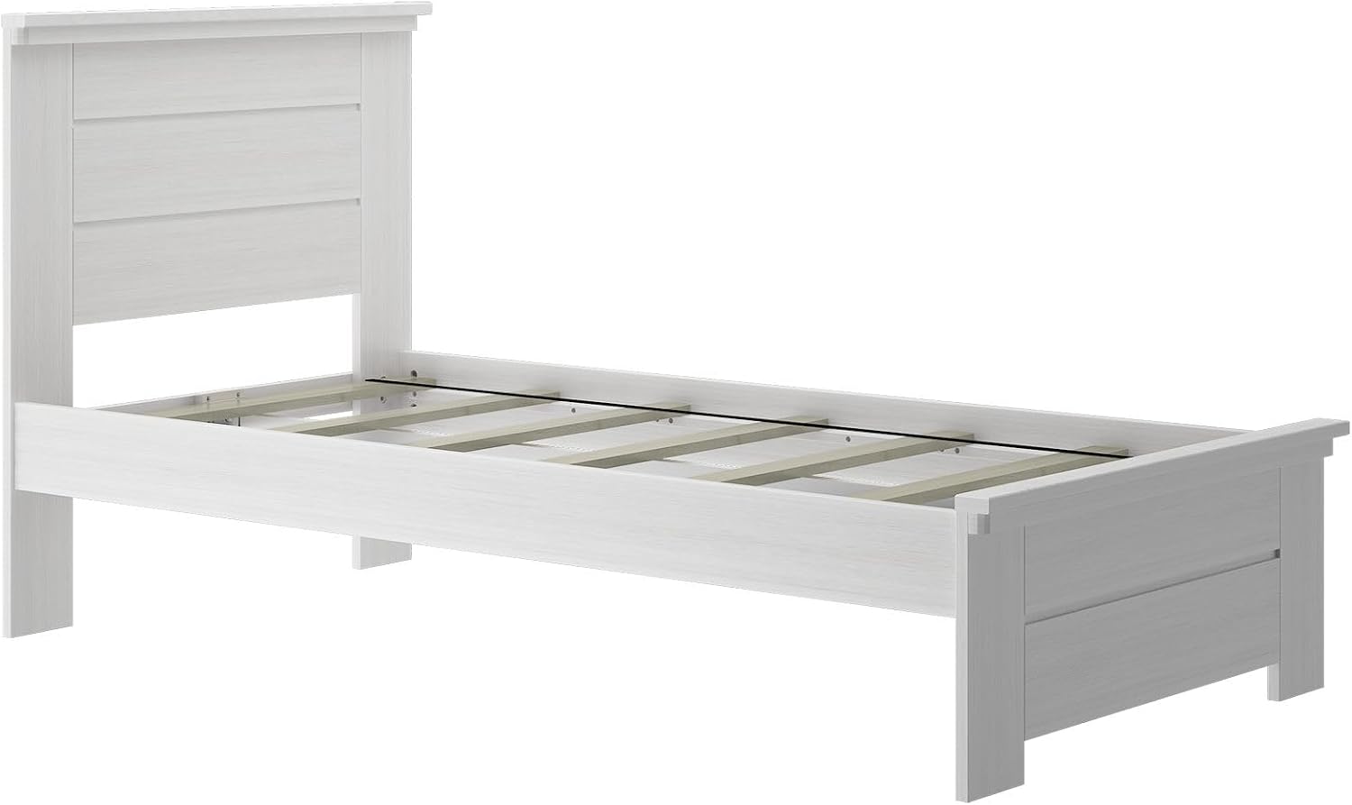 Plank+Beam Rustic Wood Twin Bed Frame, Platform Bed with Headboard, Solid, White Wash