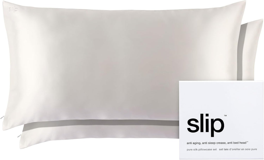 slip The Original King Silk Pillow Case Duo - 100% Pure 22 Momme Mulberry Silk - King Standard Size - Anti-BedHead, Anti-Sleep Crease, White (20' x 36')