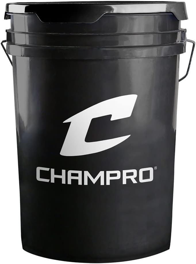 Champro CBB-200D Full Grain Leather Cover Baseballs with Cosmetic Blem in a Black Champro Bucket – 30 Balls and one Rods Can Sleeve Included