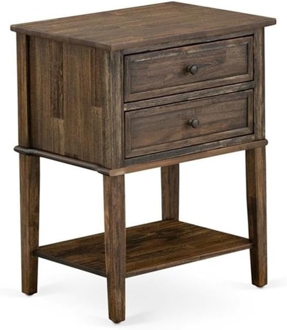 East West Furniture NL14Q-2VL07 3 Pc Bed Set - Queen Size Button Tufted Bed - Brown Taupe Velvet Fabric Upholstered Headboard and a Distressed Jacobean Finish Nightstand