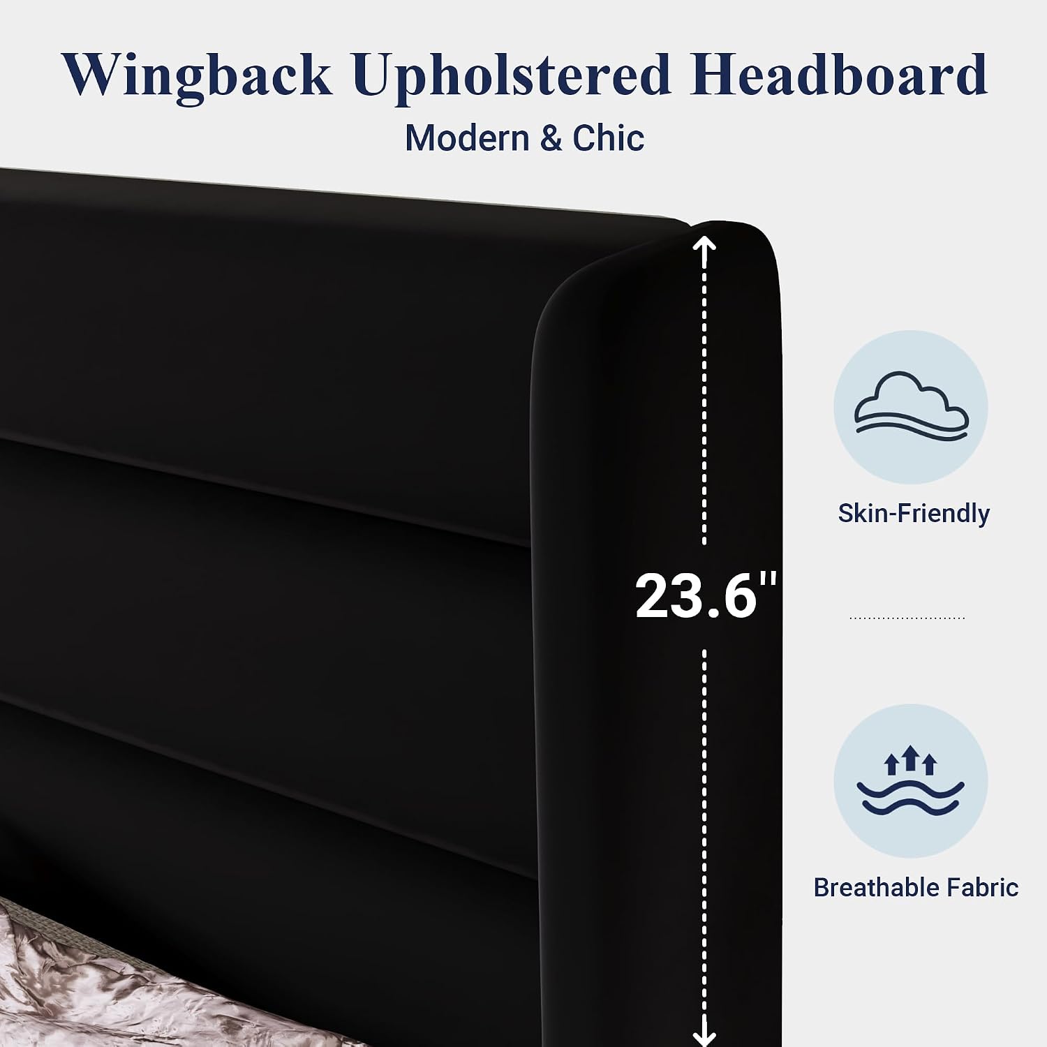 Allewie Queen Size Platform Bed Frame with Velvet Upholstered Wingback Headboard, No Box Spring Needed, Under Bed Storage Space, Strong Wooden Slats, Modern Mattress Foundation, Easy Assembly, Black