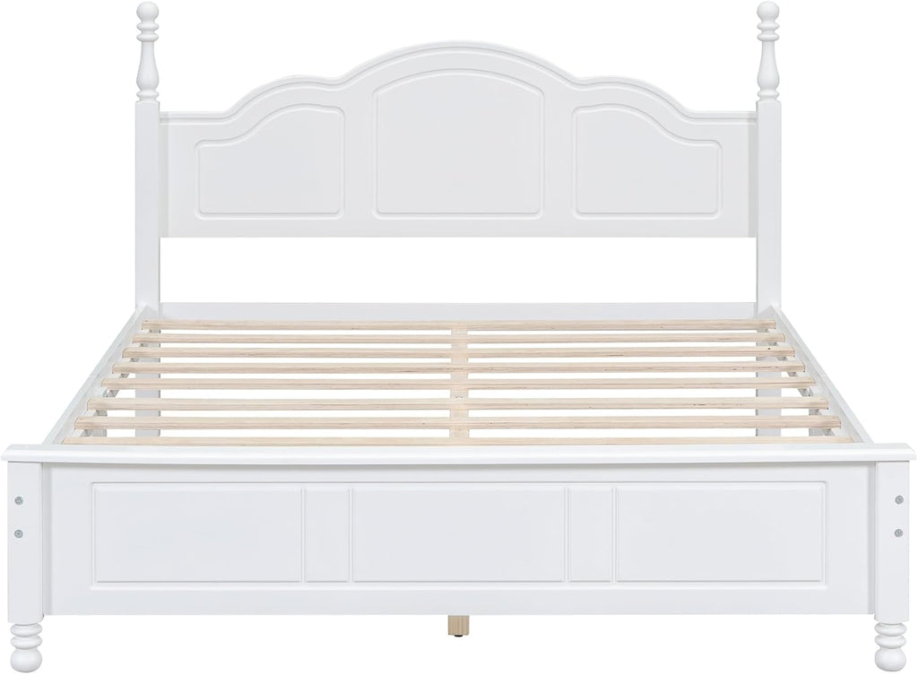 Harper & Bright Designs 3 Pieces Queen Bedroom Sets, Wooden Queen Size Platform Bed with 2 Nightstands, Retro Design Queen Bedroom Furniture Sets, Easy to Assemble (White)