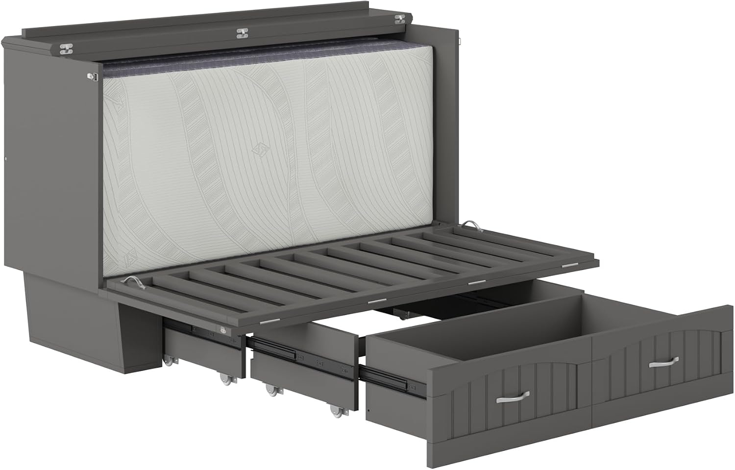 AFI, Nantucket Queen Murphy Bed Chest with Mattress, Storage Drawer and Built-In USB Charger, Grey