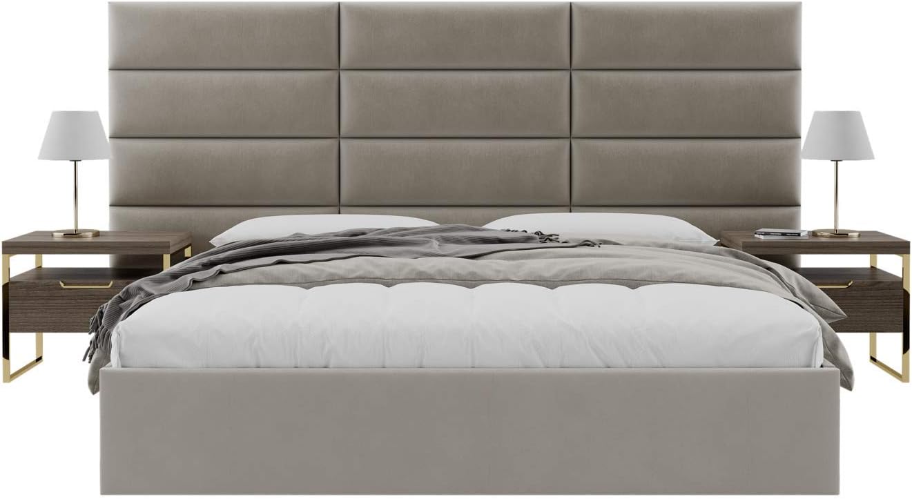 Vänt Upholstered Wall Mounted Headboard Panels -Fredrick Layout - 117' X 46'-Configuration of 12 Individual Panels - Recommended for King-Cal King - Velvet/Sand Storm