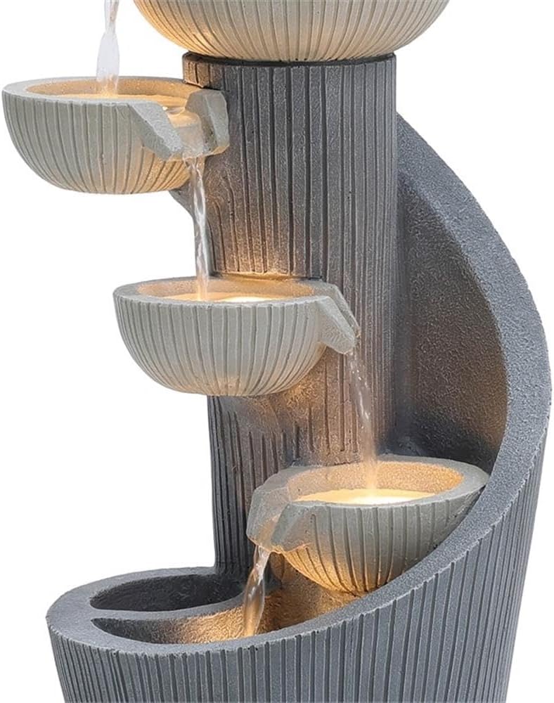 LuxenHome Outdoor Water Fountain, 29 Inch Resin Cascading Water Fountains Indoor with LED Lights, Modern Garden Decor, Small Waterfall Fountain, Outdoor Fountains and Waterfalls