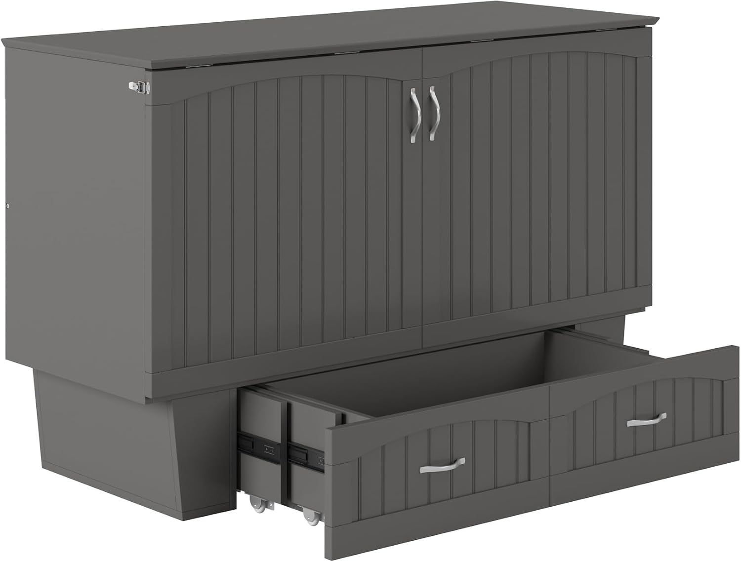 AFI, Nantucket Queen Murphy Bed Chest with Mattress, Storage Drawer and Built-In USB Charger, Grey