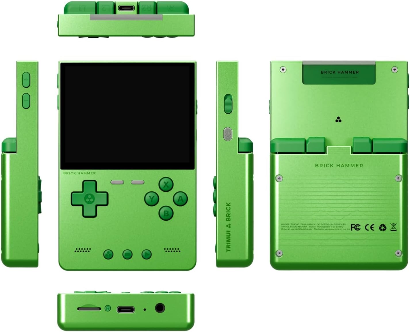 Brick Hammer Handheld Game Console, Mini Game Player with 3.2 inch IPS Screen, Portable Video Game Console with Built-in 64G TF Card (Green 64G)