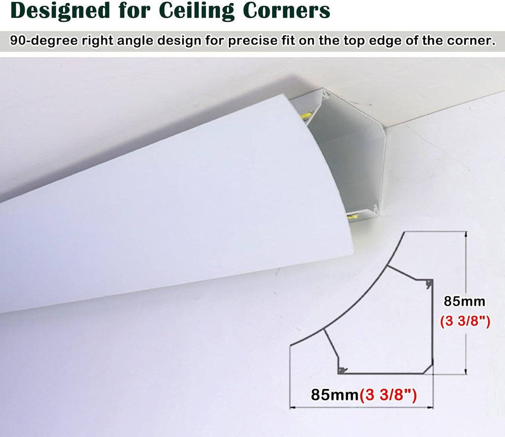 LED Crown Molding Trim, Indirect Lighting Aluminum Channel for Ceiling/Wall Corner - White Linear LED Light Strip for Home Decor (1m/3.3ft)