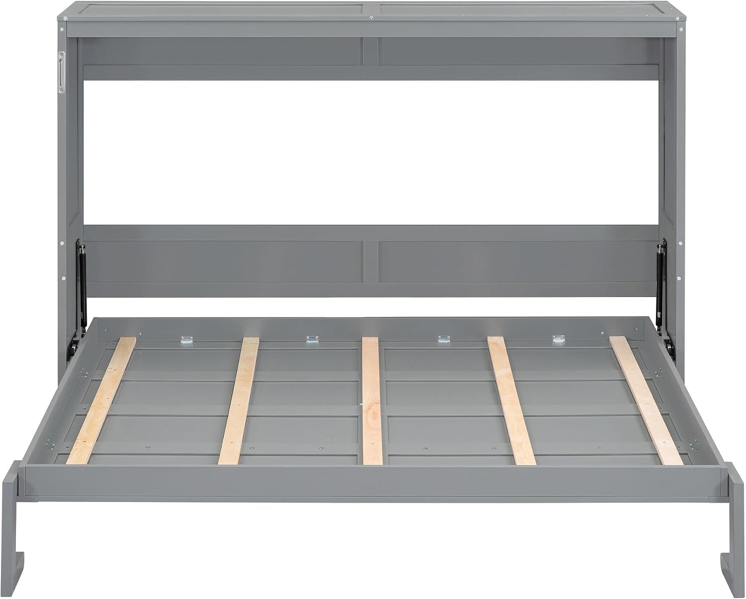 Merax Modern Farmhouse Solid Wood Murphy Cabinet Bed, Queen Foldable Wall Bed Frame, No Box Spring Needed/Space Saving, Gray