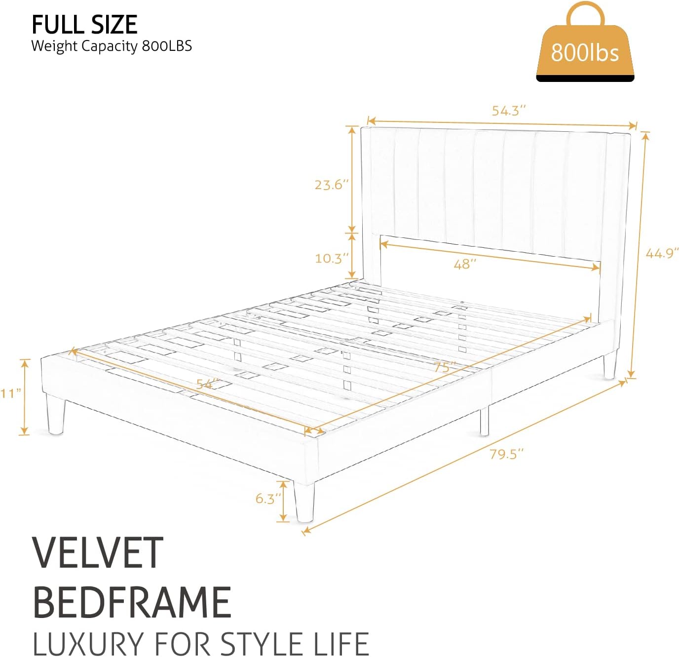 SHA CERLIN Full Bed Frame/Velvet Upholstered Platform Bed Frame with Headboard/Strong Wood Slats Support/Mattress Foundation/No Box Spring Needed/Easy Assembly/White