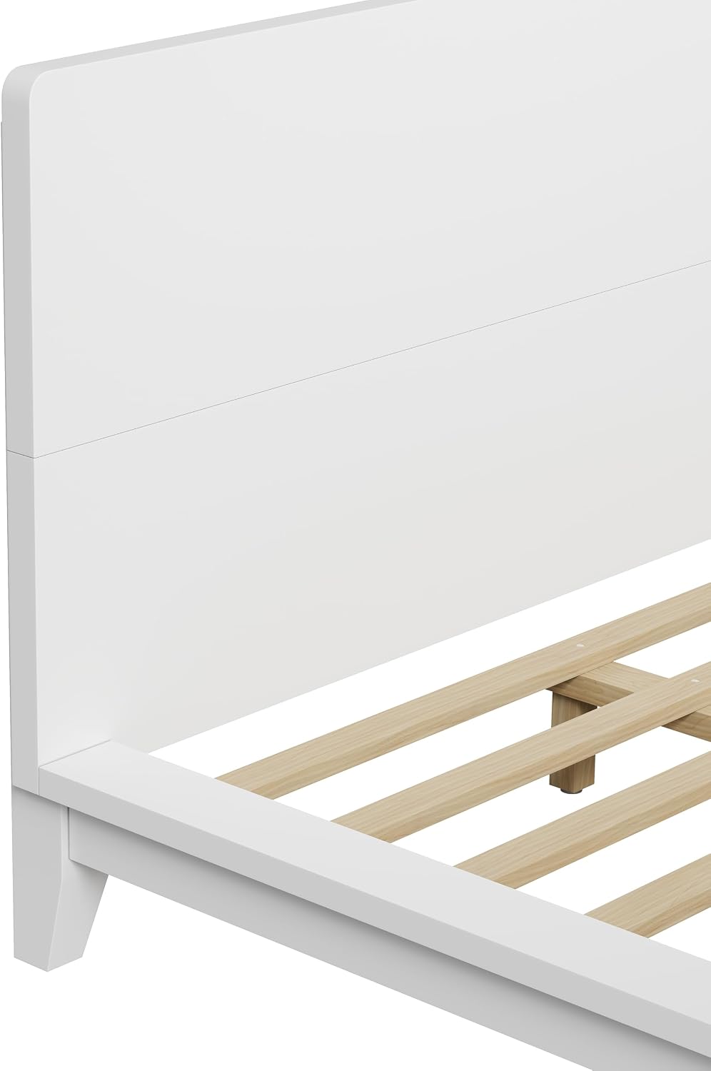 Merax Full Size Solid Wood Platform Bed Frame, Modern Comfortable with Headboard, Slat Support, No Box Spring Needed, White