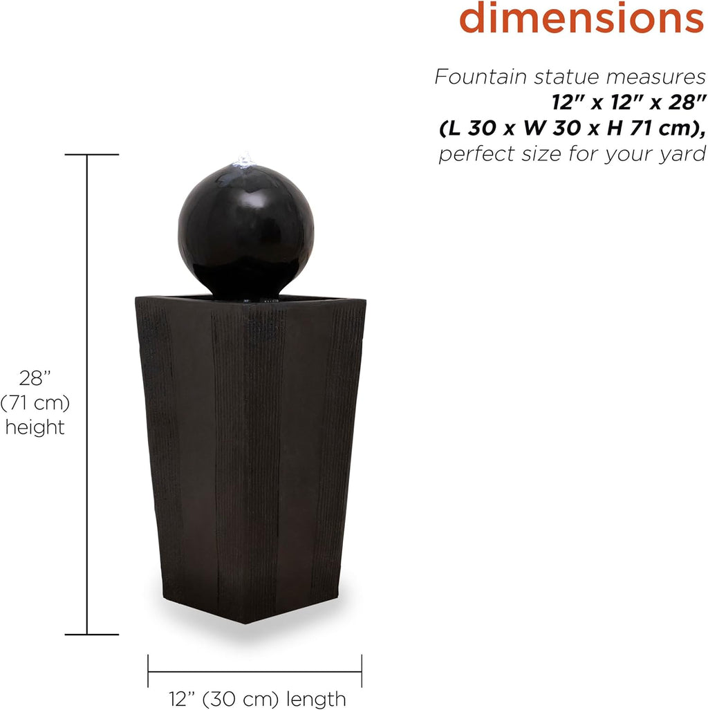 Alpine Corporation GIL786 Outdoor Floor Modern Sphere and Pedestal Soothing Waterfall Fountain for Garden 33', Black