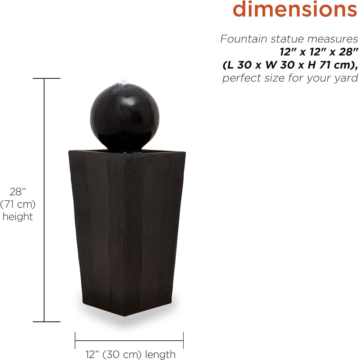 Alpine Corporation GIL786 Outdoor Floor Modern Sphere and Pedestal Soothing Waterfall Fountain for Garden 33', Black