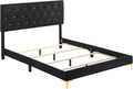 Benzara Dle 5 Piece Queen Bedroom Set, Tufted Black Velvet, Modern Gold Accent