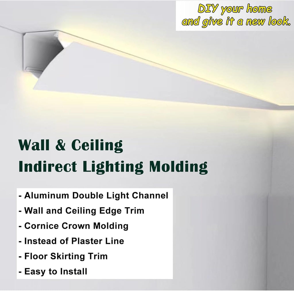 LED Crown Molding Trim, Indirect Lighting Aluminum Channel for Ceiling/Wall Corner - White Linear LED Light Strip for Home Decor (1m/3.3ft)