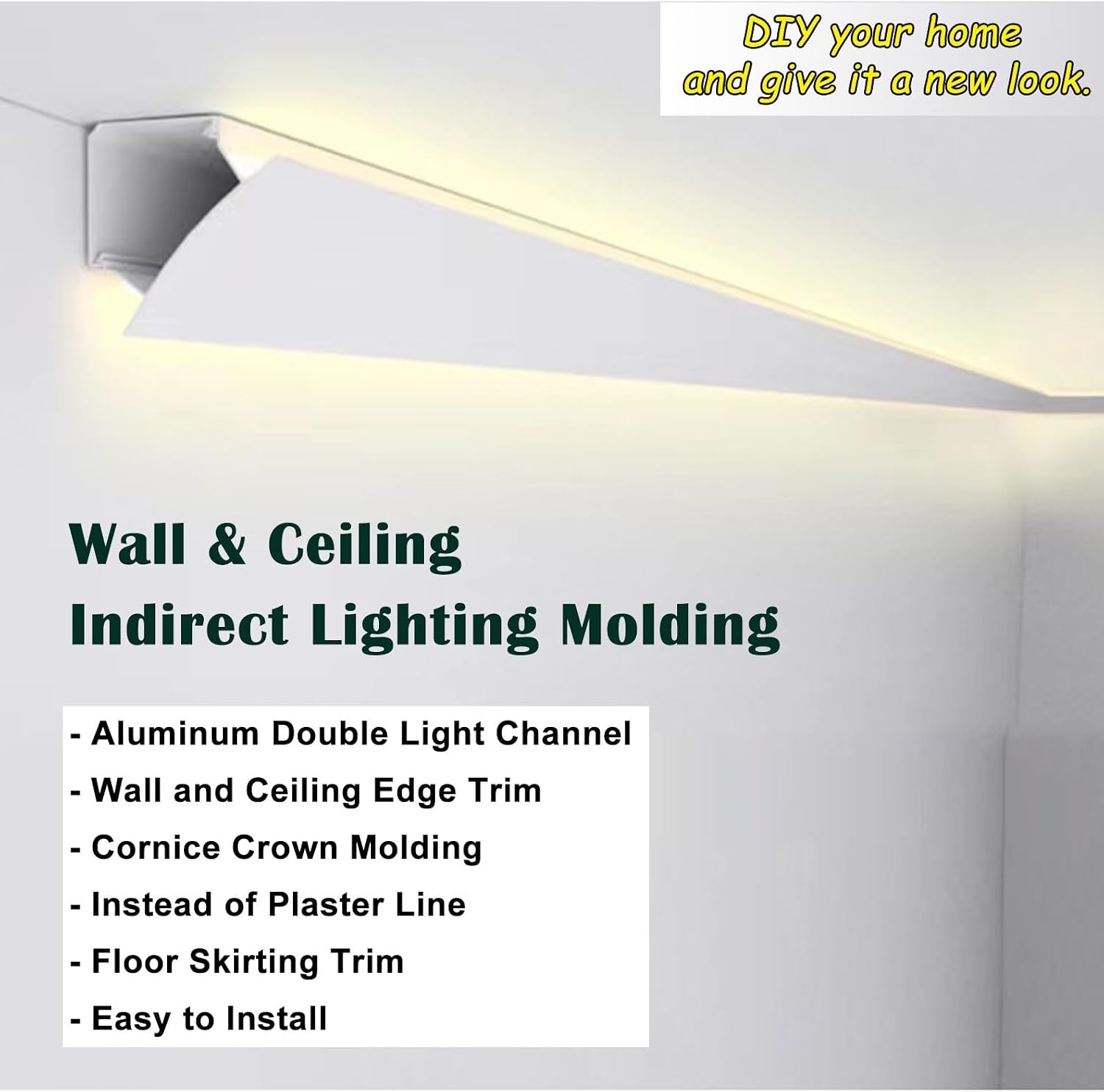 LED Crown Molding Trim, Indirect Lighting Aluminum Channel for Ceiling/Wall Corner - White Linear LED Light Strip for Home Decor (1m/3.3ft)