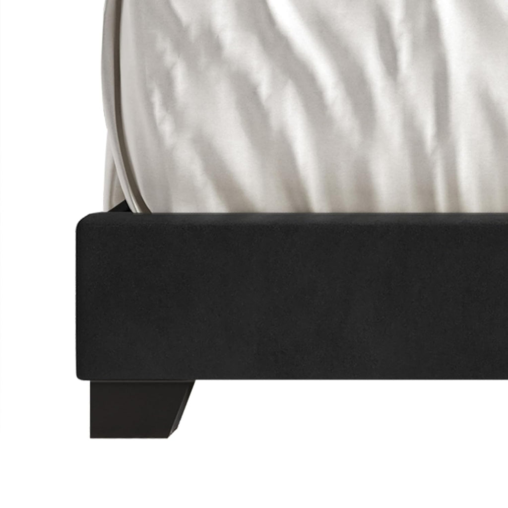 Queen Button Tufted Wingback Velvet Upholstered Bed, Black