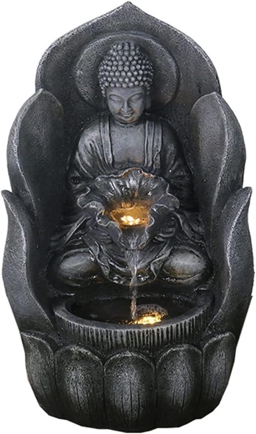 Indoor Water Fountain Tabletop Fountains Desktop Lucky Buddha Statue Flowing Water Fountain Living Room Entrance Decoration Home Decoration Landscape Decoration Meditation Fountain (Size : Brass) ( )