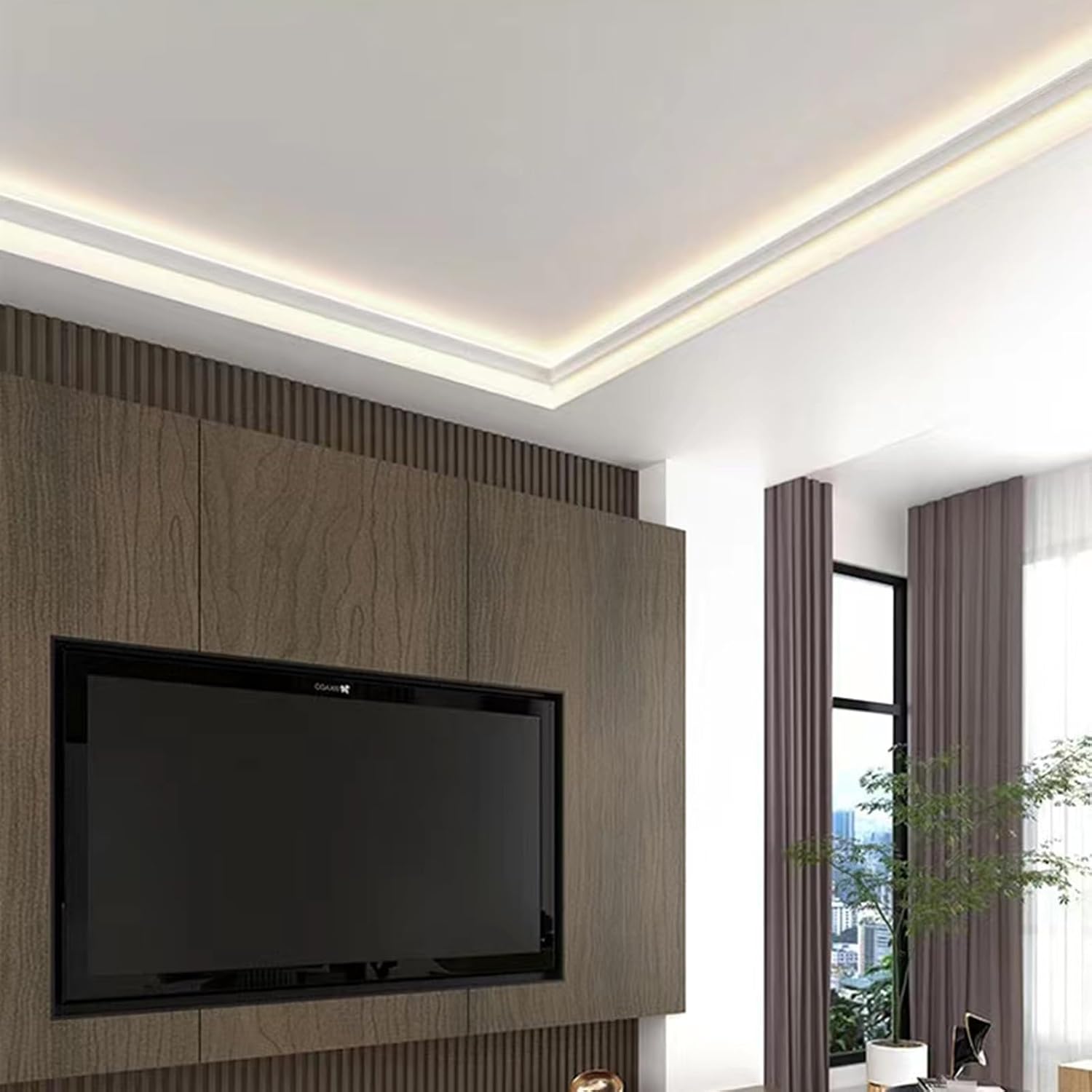 Modern LED Crown Moulding - Indirect Lighting Aluminum Profile Trim, 16.4 ft Diffuser Channel for Home Decor, Cornice Light Strip Track, Stylish Ceiling & Wall Accent