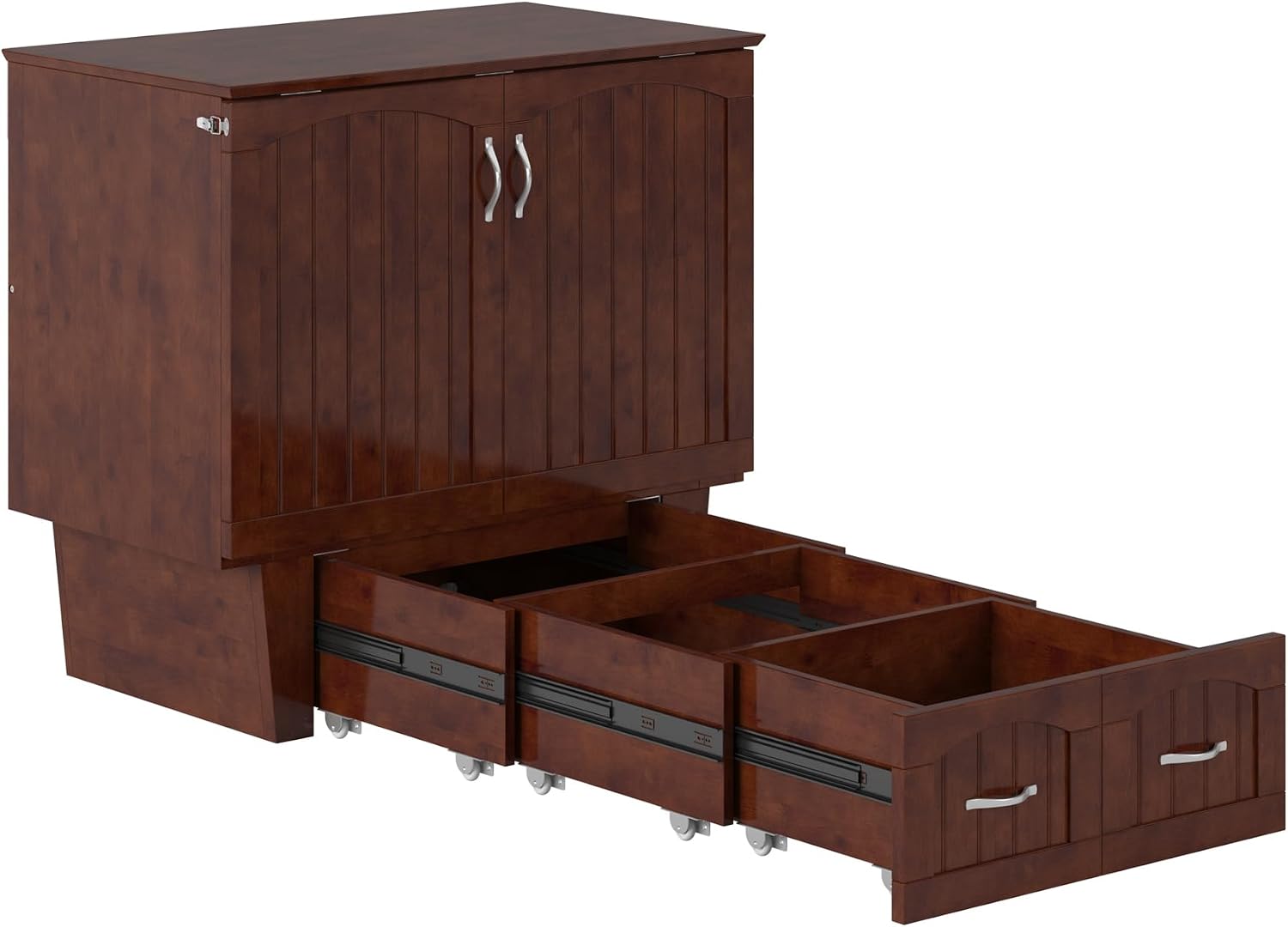 AFI, Nantucket Twin Murphy Bed Chest with Mattress, Storage Drawer, and Built-in USB Charger, Walnut