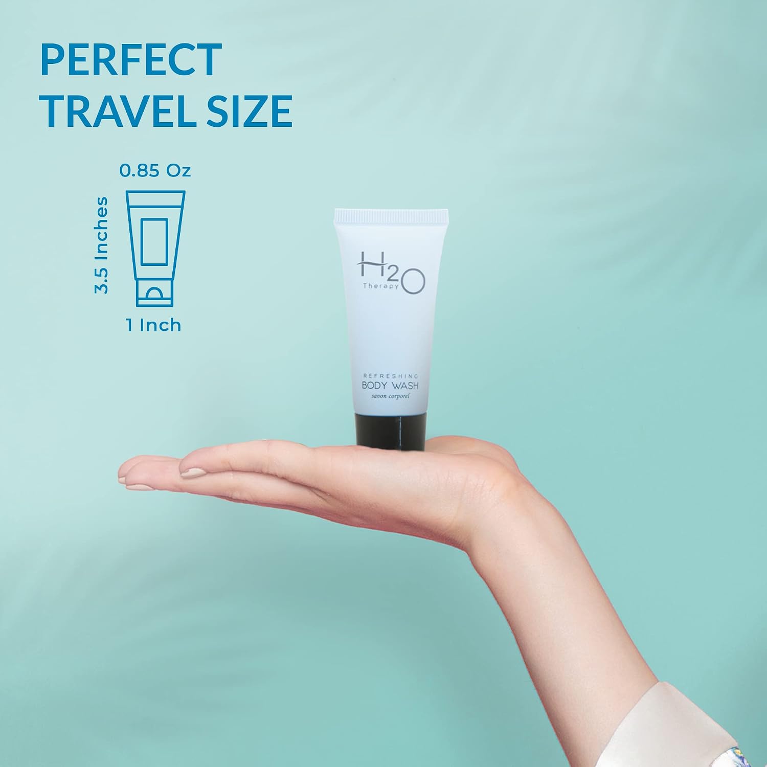 H2O Therapy Hotel Body Wash 0.85 oz Travel Size Bottles | Bulk 300 Pack | White Tea with Aloe & Olive Oil | Paraben Free Guest Amenities Complimentary Toiletries for Vacation Rentals