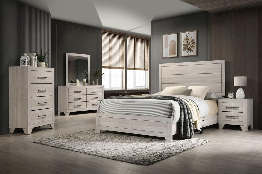 Best Quality Furniture 5 Piece Bedroom Set in Rustic Gray Oak Wood in Queen