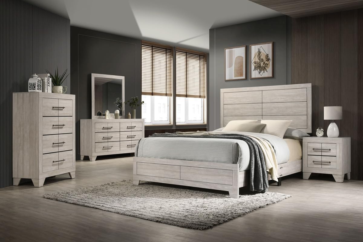 Best Quality Furniture 5 Piece Bedroom Set in Rustic Gray Oak Wood in Queen