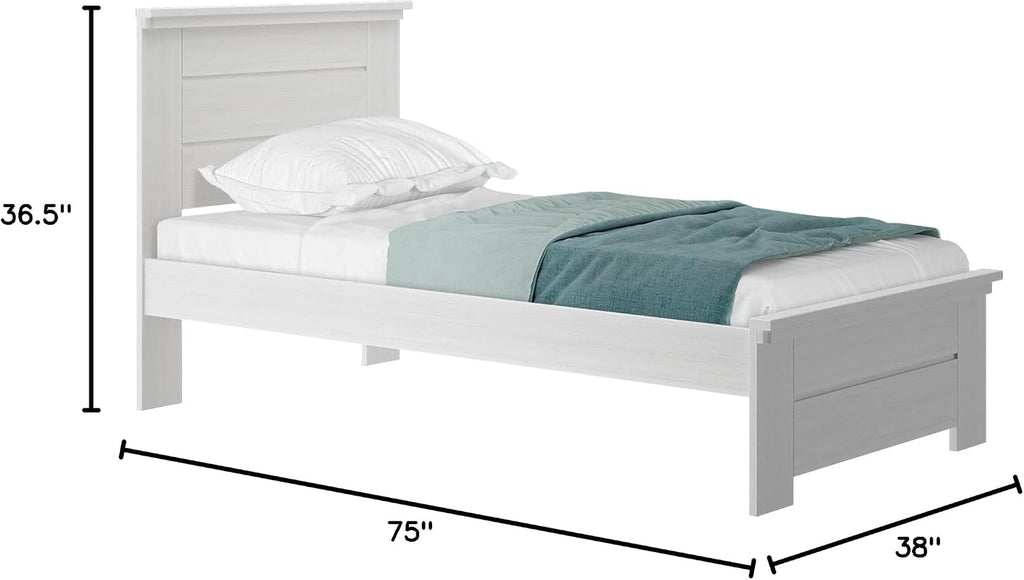 Plank+Beam Rustic Wood Twin Bed Frame, Platform Bed with Headboard, Solid, White Wash