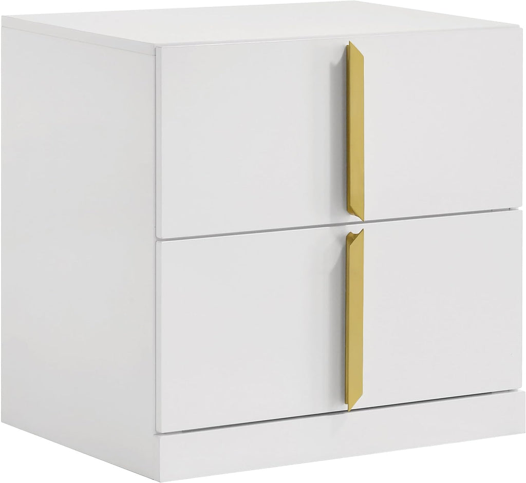 Coaster Home Furnishings - INES - Wood - 4-Piece Bedroom Set with Upholstered Bed and Flat Drawer Fronts - Bedroom - Queen Size - White High Gloss and Navy - 223091NVYQ-S4