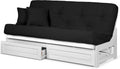 Nirvana Futons Arden White Futon with Storage Drawers Queen Size - Minimalist Armless Design with 8 Inch Comfortable Mattress (Twill Black), Sofa Bed Available in