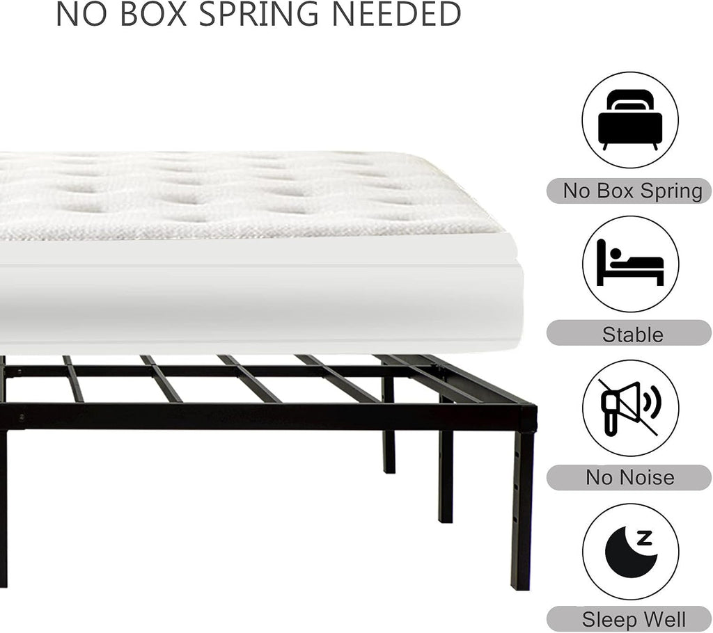 Wulanos Queen Size Bed Frame 18 inch Tall, 3500lbs Heavy Duty Metal Platform with Steel Slats Support, No Box Spring Needed, 18-inch Bedframe with Ample Storage, Sturdy and Noise-Free, Black
