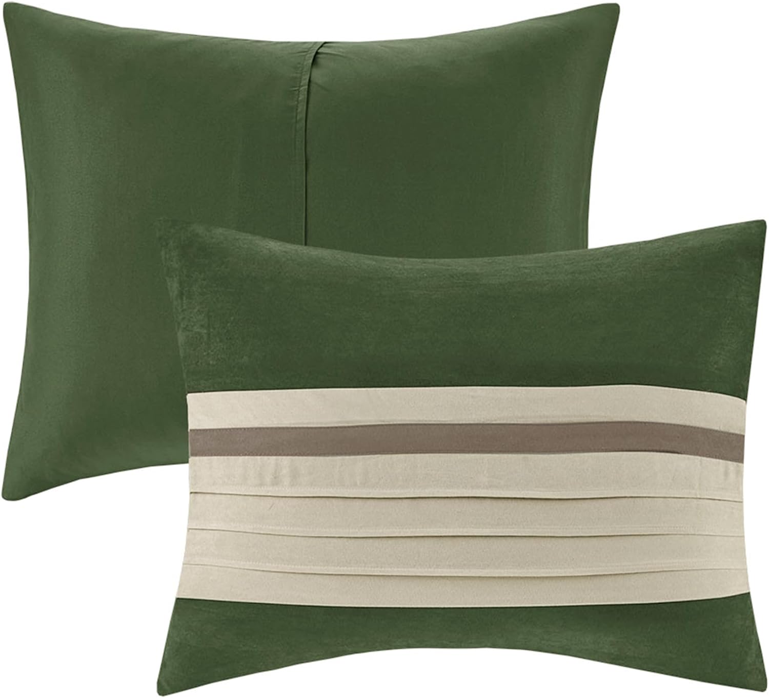Madison Park Cozy Comforter Set-Luxury Faux Suede Design, Striped Accent, All Season Down Alternative Bedding, Matching Shams, Decorative Pillow, Green, California King (104 in x 92 in)