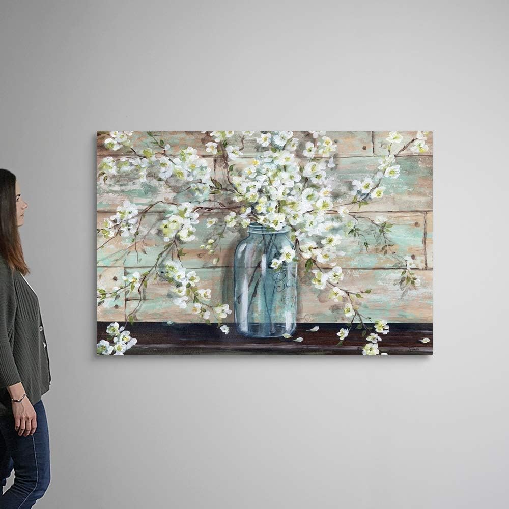 CANVAS ON DEMAND Blossoms in Mason Jar Canvas Wall Art Print by Tre Sorelle Studios, Home Decor, Spring Artwork, 60'x40' Floral Artwork, 60'x40'
