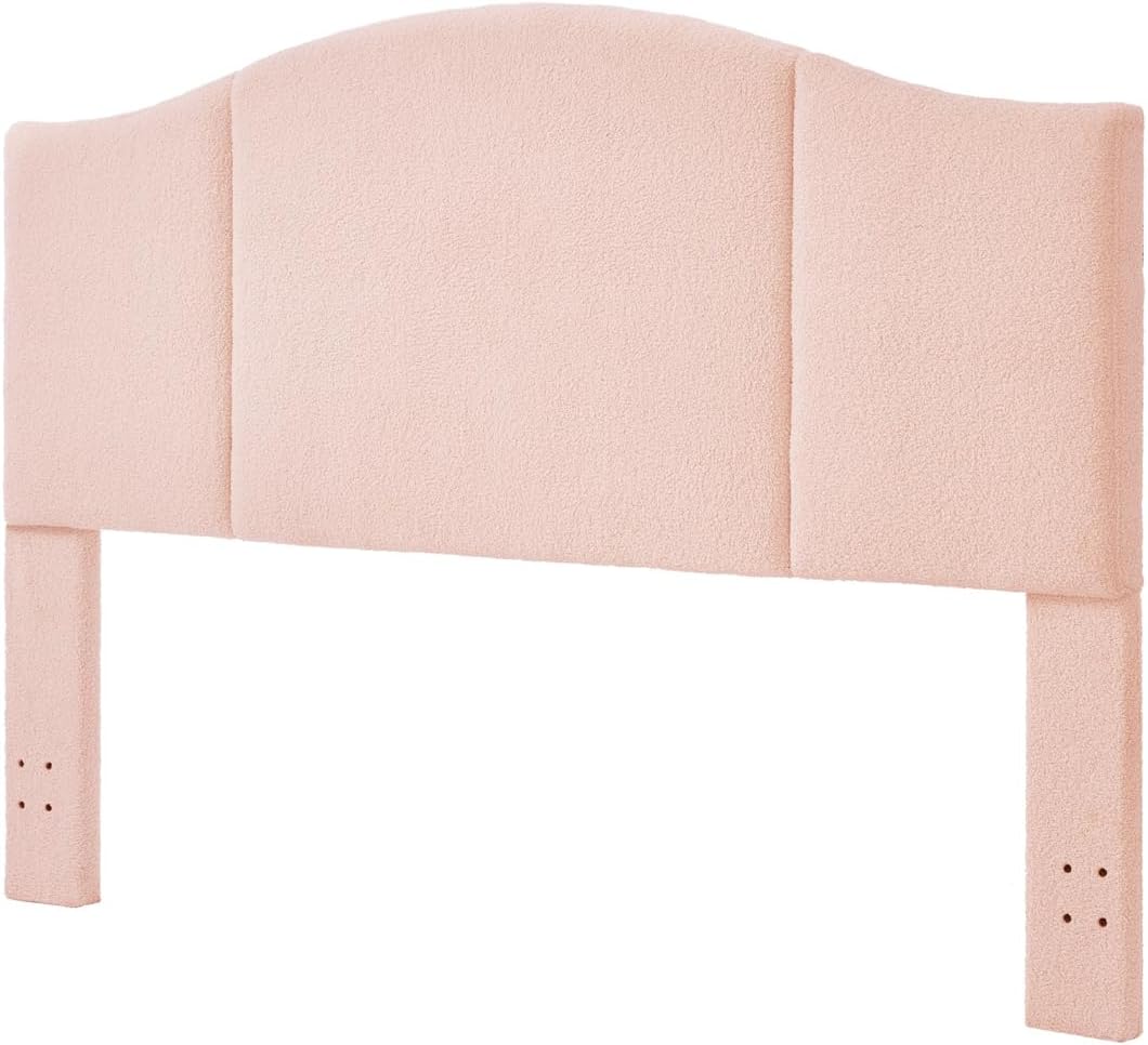 24KF Upholstered Soft Teddy Fabric King Headboard,Modern Wave-Like Top Edge CA King Size Headboard, 6033-K-Pink